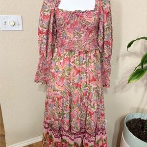 FARM Rio Vibrant Pink and Green Long Sleeve Dress